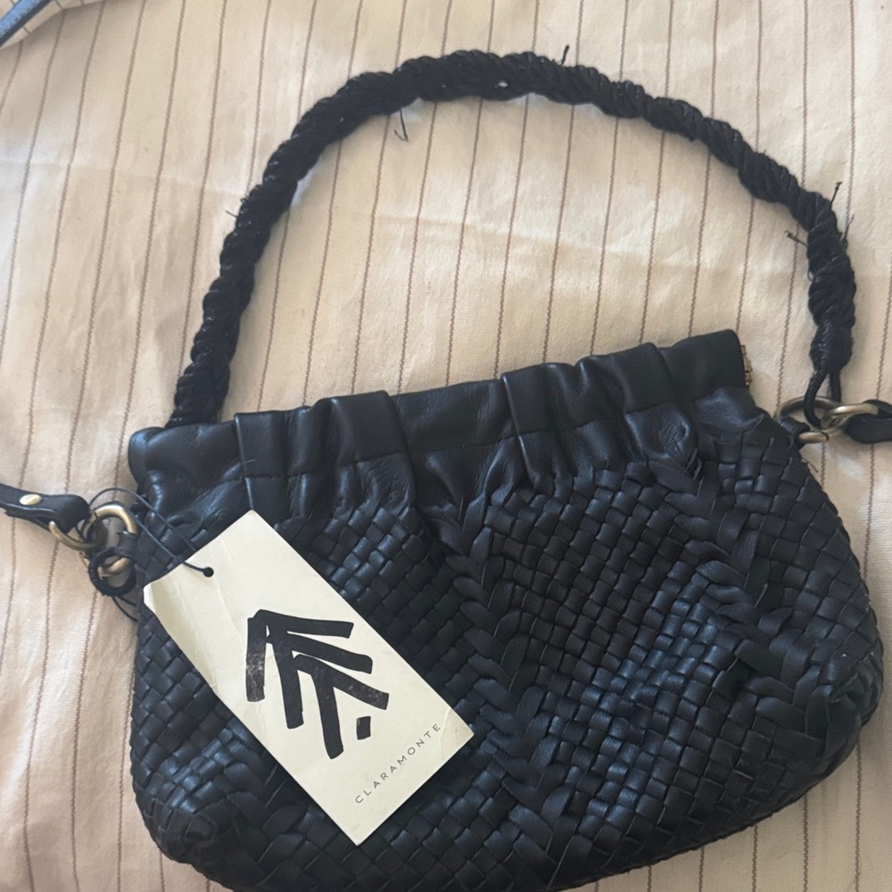 Claramonte FR Lisa Black Mat Medium Woven Leather Bag
